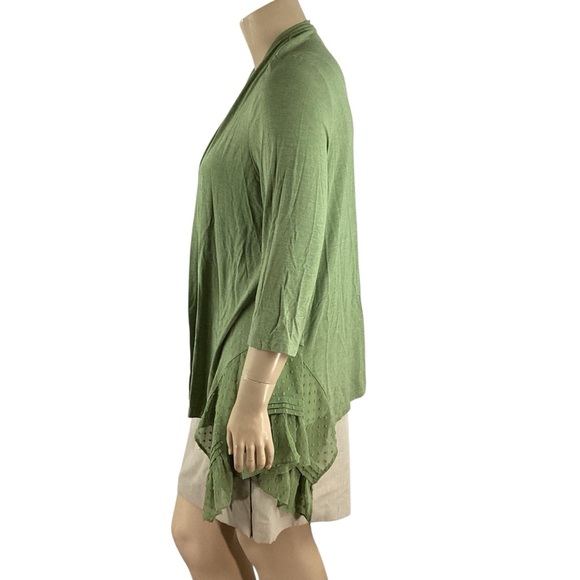 LOGO by Lori Goldstein Green Open Cardigan Swiss Dot Trim XL - Picture 4 of 7